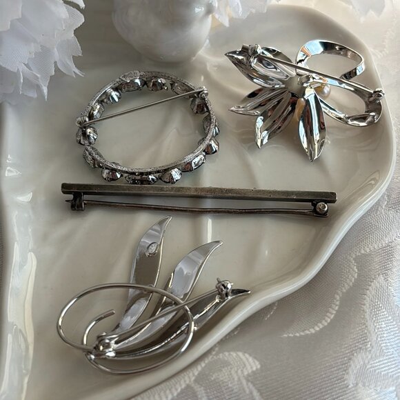 STERLING SILVER PEARL & RHINESTONE BROOCH COLLECTION - Picture 7 of 11